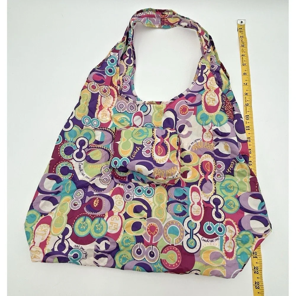 Coach Poppy C Glam Signature Print Packable Nylon Hobo Tote Shopping Bag - Picture 6 of 10